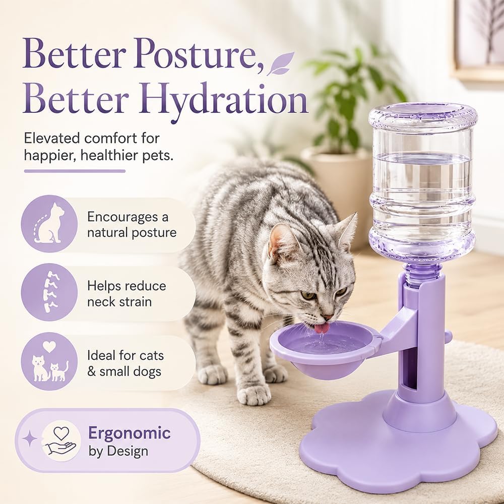Gravity Cat Water Dispenser Stand Spill Proof Automatic Refill Bowl Anti-Tip Bottles Elevated Drinking Tray with Suction Base and Wide Footprint for Standard Bottles，Yellow