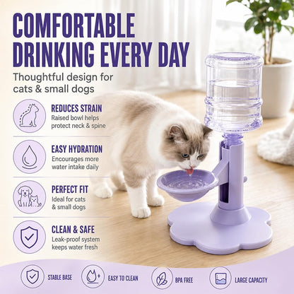 Gravity Cat Water Dispenser Stand Spill Proof Automatic Refill Bowl Anti-Tip Bottles Elevated Drinking Tray with Suction Base and Wide Footprint for Standard Bottles，Yellow