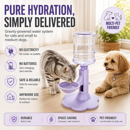 Gravity Cat Water Dispenser Stand Spill Proof Automatic Refill Bowl Anti-Tip Bottles Elevated Drinking Tray with Suction Base and Wide Footprint for Standard Bottles，Yellow