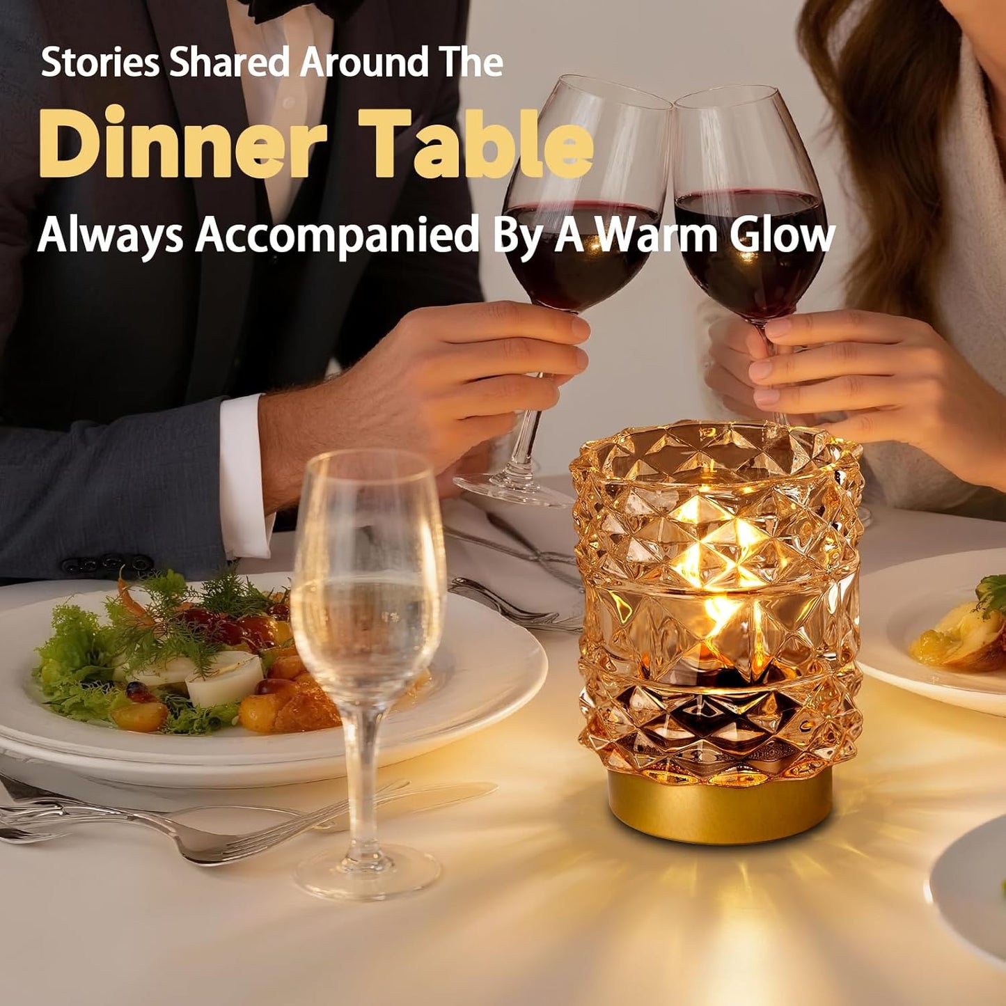 Battery Operated Lamp with Timer, Cordless Table Lamps for Shelf Decor, Rhombus Texture Aesthetic Crystal Lamp, Small Decorative Lamps for Bedroom/Bathroom/Kitchen/Entryway/Dorm (Yellow)