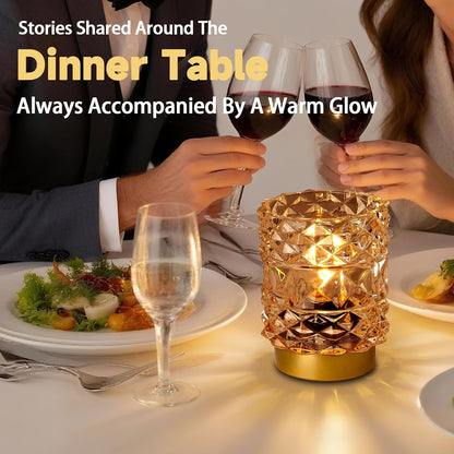 Battery Operated Lamp with Timer, Cordless Table Lamps for Shelf Decor, Rhombus Texture Aesthetic Crystal Lamp, Small Decorative Lamps for Bedroom/Bathroom/Kitchen/Entryway/Dorm (Yellow)