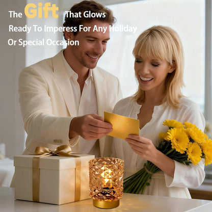 Battery Operated Lamp with Timer, Cordless Table Lamps for Shelf Decor, Rhombus Texture Aesthetic Crystal Lamp, Small Decorative Lamps for Bedroom/Bathroom/Kitchen/Entryway/Dorm (Yellow)