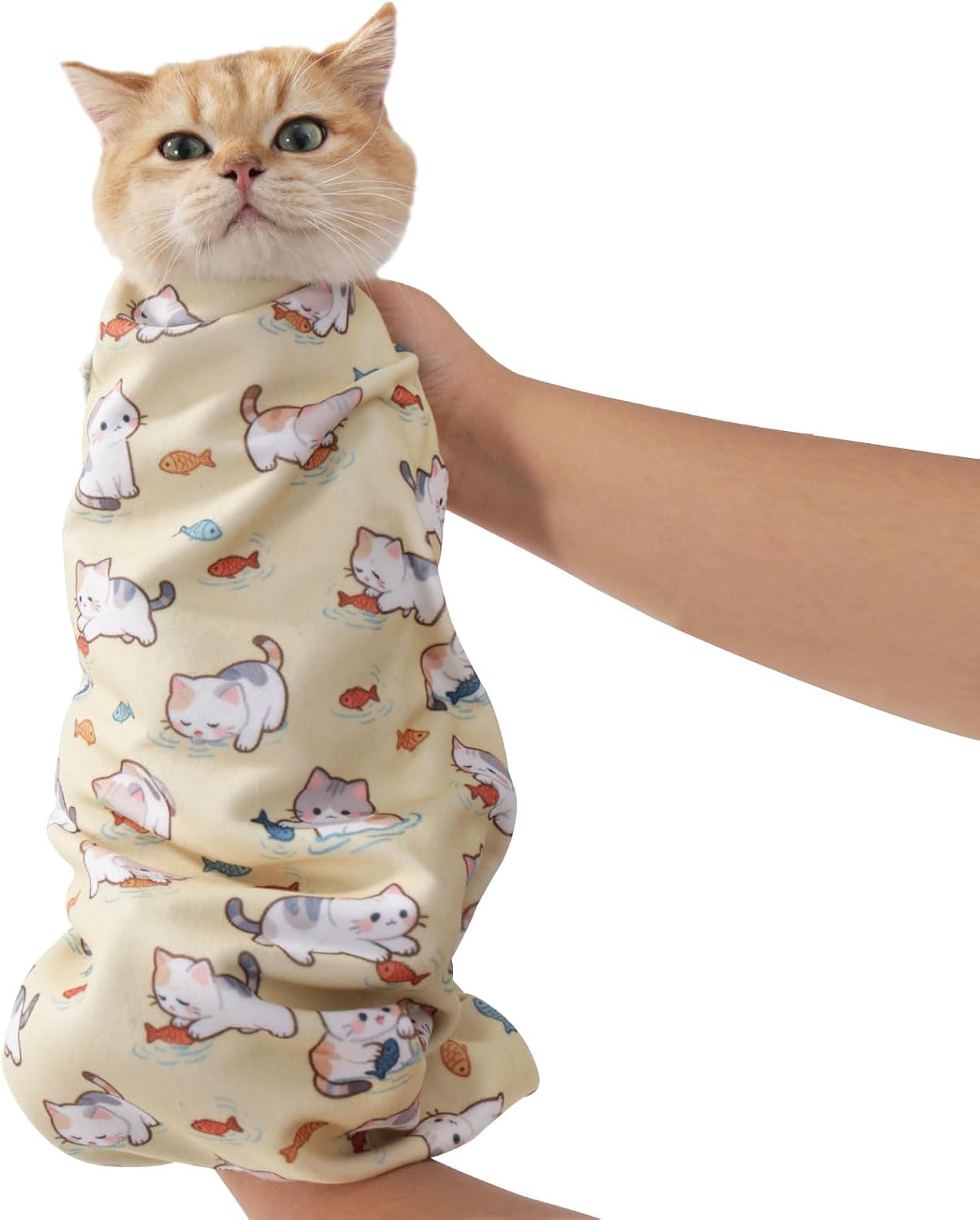33.5" Cat Grooming Wrap,cat wrap for Cutting Nails,Self-Adhesive cat Swaddle wrap cat Restraint cat wrap Blanket for Medicine, Nail Clipping, Teeth Brushing,Yellow Kitten(Within 22lbs)