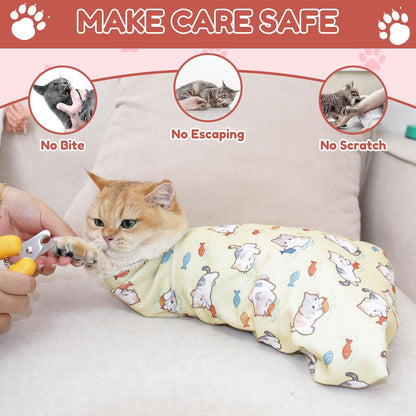 33.5" Cat Grooming Wrap,cat wrap for Cutting Nails,Self-Adhesive cat Swaddle wrap cat Restraint cat wrap Blanket for Medicine, Nail Clipping, Teeth Brushing,Yellow Kitten(Within 22lbs)