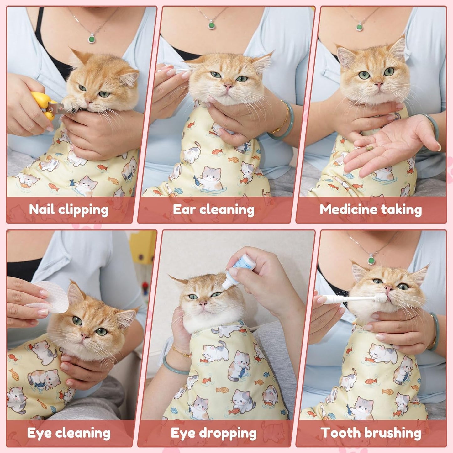 33.5" Cat Grooming Wrap,cat wrap for Cutting Nails,Self-Adhesive cat Swaddle wrap cat Restraint cat wrap Blanket for Medicine, Nail Clipping, Teeth Brushing,Yellow Kitten(Within 22lbs)
