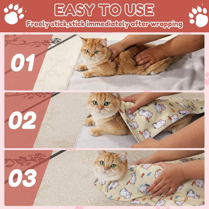 33.5" Cat Grooming Wrap,cat wrap for Cutting Nails,Self-Adhesive cat Swaddle wrap cat Restraint cat wrap Blanket for Medicine, Nail Clipping, Teeth Brushing,Yellow Kitten(Within 22lbs)