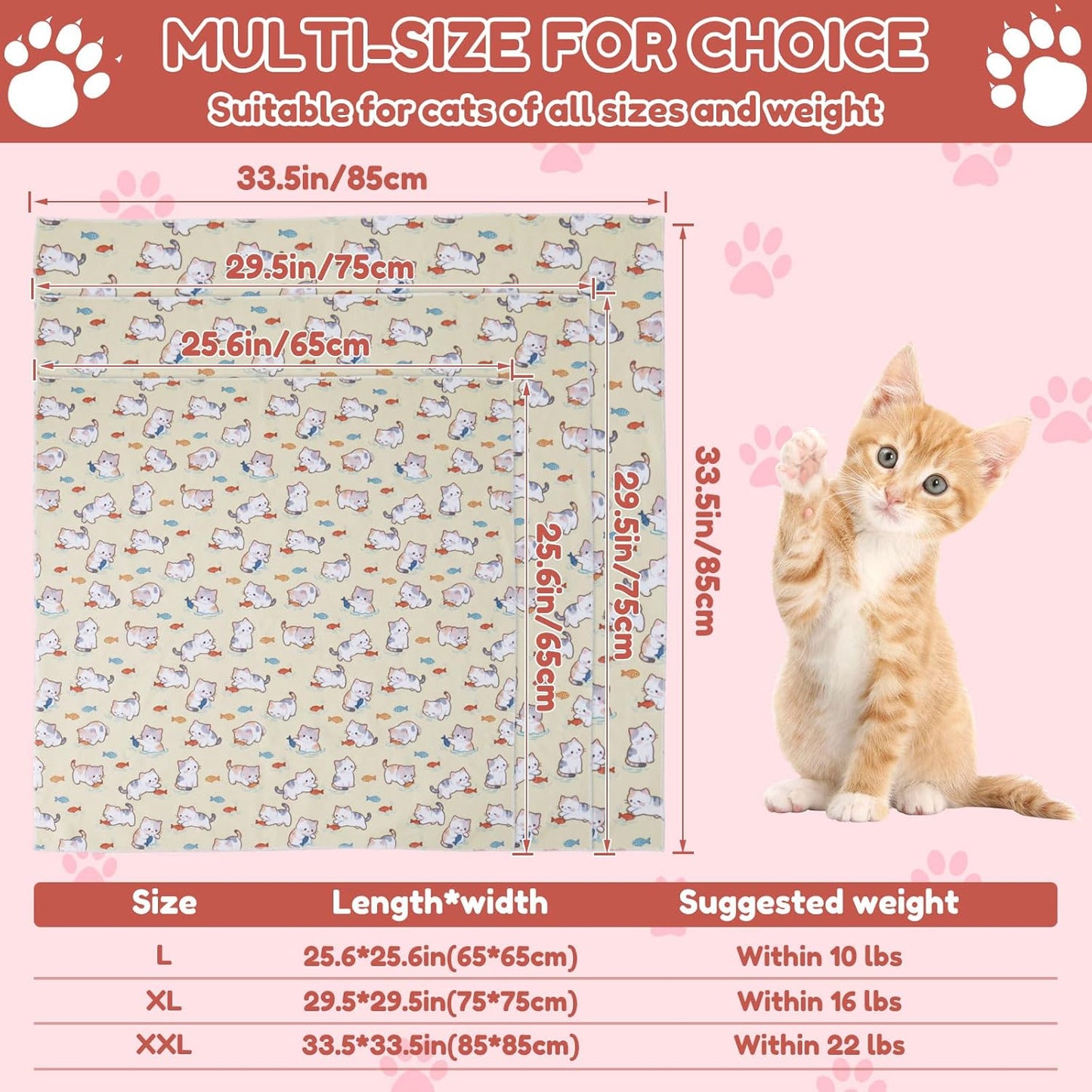 33.5" Cat Grooming Wrap,cat wrap for Cutting Nails,Self-Adhesive cat Swaddle wrap cat Restraint cat wrap Blanket for Medicine, Nail Clipping, Teeth Brushing,Yellow Kitten(Within 22lbs)