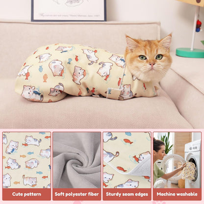 33.5" Cat Grooming Wrap,cat wrap for Cutting Nails,Self-Adhesive cat Swaddle wrap cat Restraint cat wrap Blanket for Medicine, Nail Clipping, Teeth Brushing,Yellow Kitten(Within 22lbs)