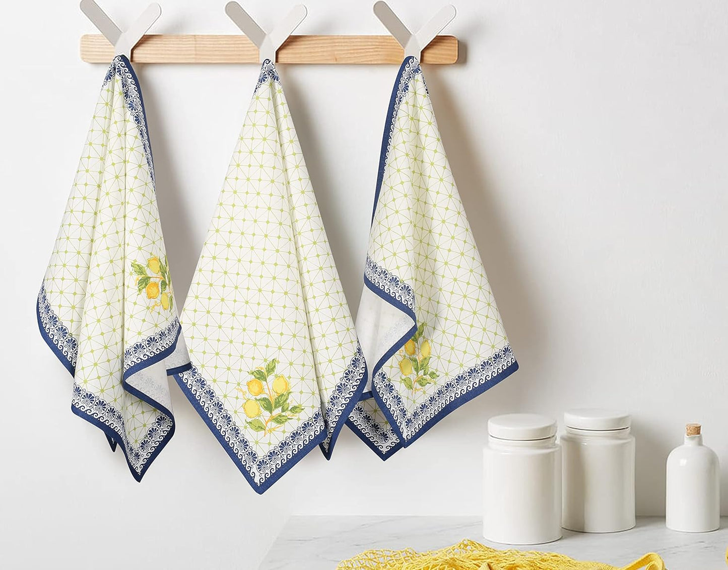 Kitchen Towels, 100% Natural Cotton, Set of 6 Multi-Purpose Kitchen Cloth Very Soft Highly Absorbent Tea Towels for Home and Kitchen 20in X 30in Lemon Leaf