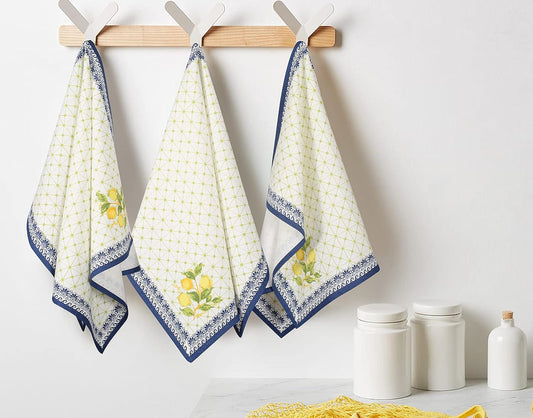 Kitchen Towels, 100% Natural Cotton, Set of 6 Multi-Purpose Kitchen Cloth Very Soft Highly Absorbent Tea Towels for Home and Kitchen 20in X 30in Lemon Leaf
