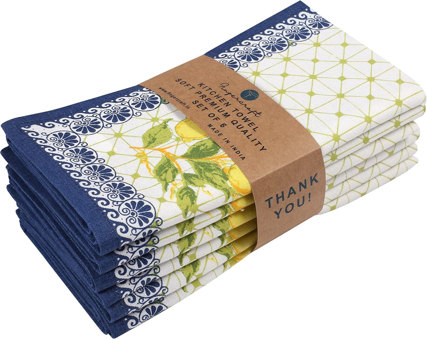 Kitchen Towels, 100% Natural Cotton, Set of 6 Multi-Purpose Kitchen Cloth Very Soft Highly Absorbent Tea Towels for Home and Kitchen 20in X 30in Lemon Leaf