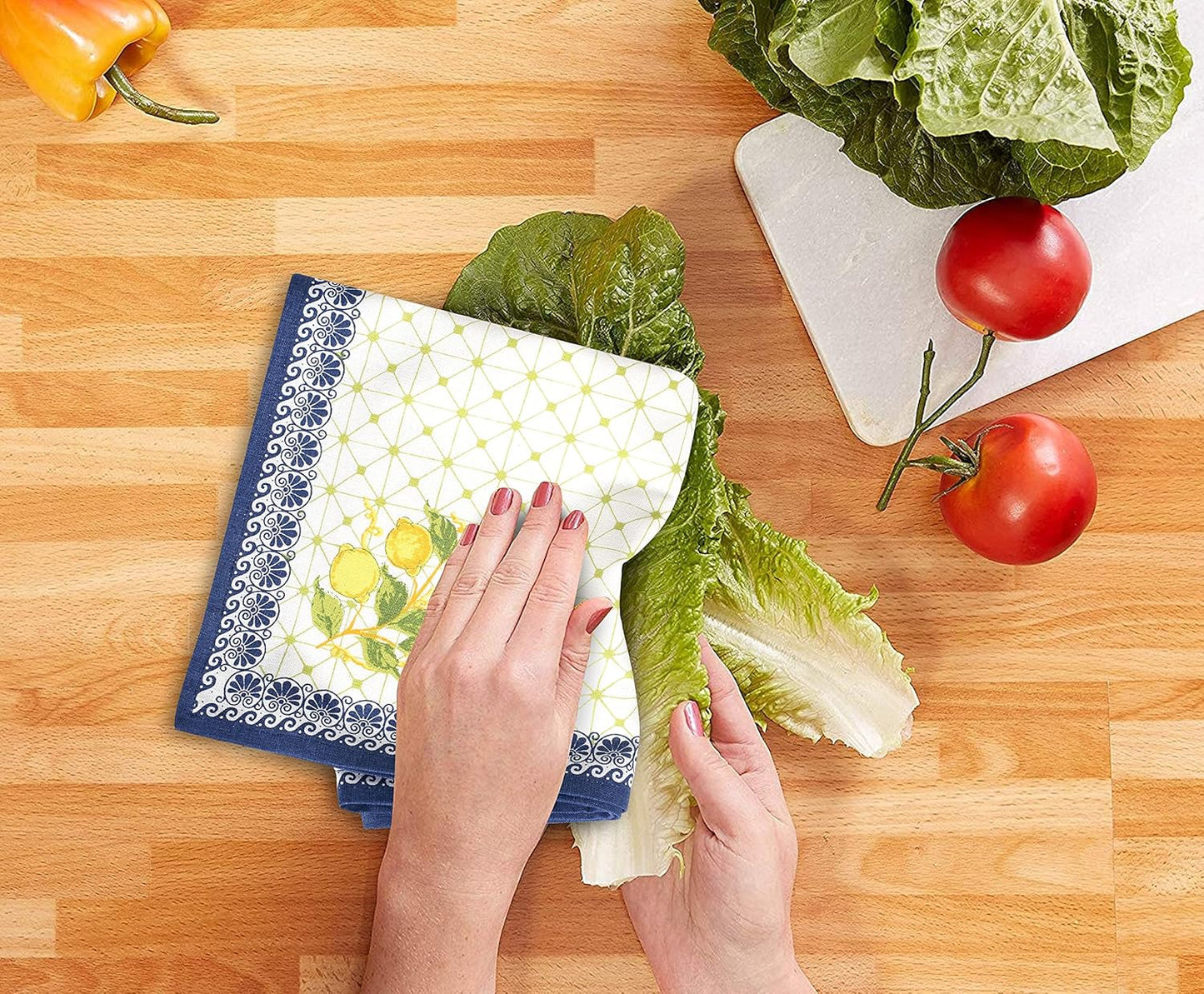 Kitchen Towels, 100% Natural Cotton, Set of 6 Multi-Purpose Kitchen Cloth Very Soft Highly Absorbent Tea Towels for Home and Kitchen 20in X 30in Lemon Leaf