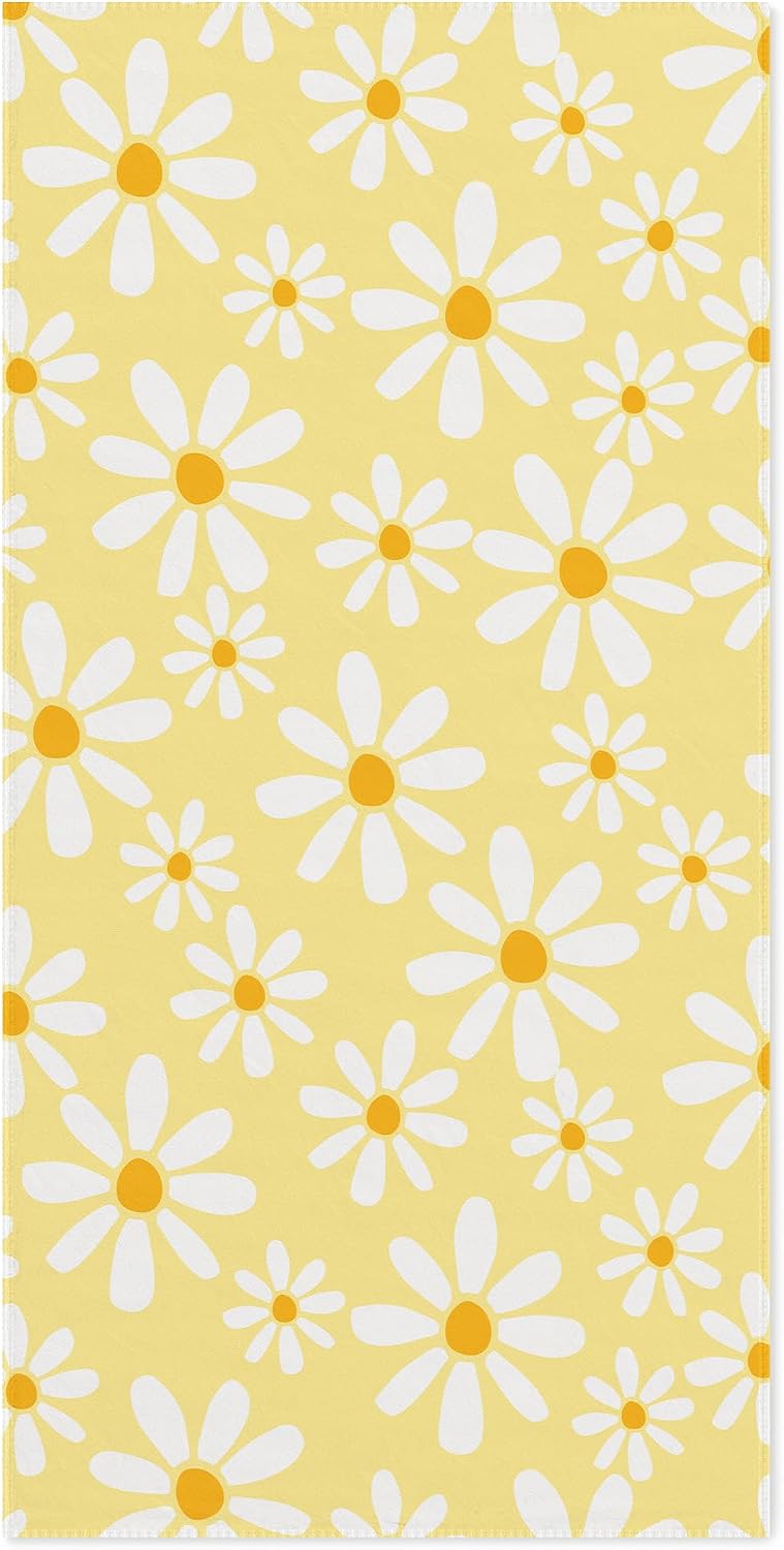 Light Yellow Daisy Floral Beach Towel 60x30 Inches, Daisy Flower Swim Pool Bath Towels for Women Girls Bathroom Swimming Pool Travel Camping, Flower Oversized Beach Towels