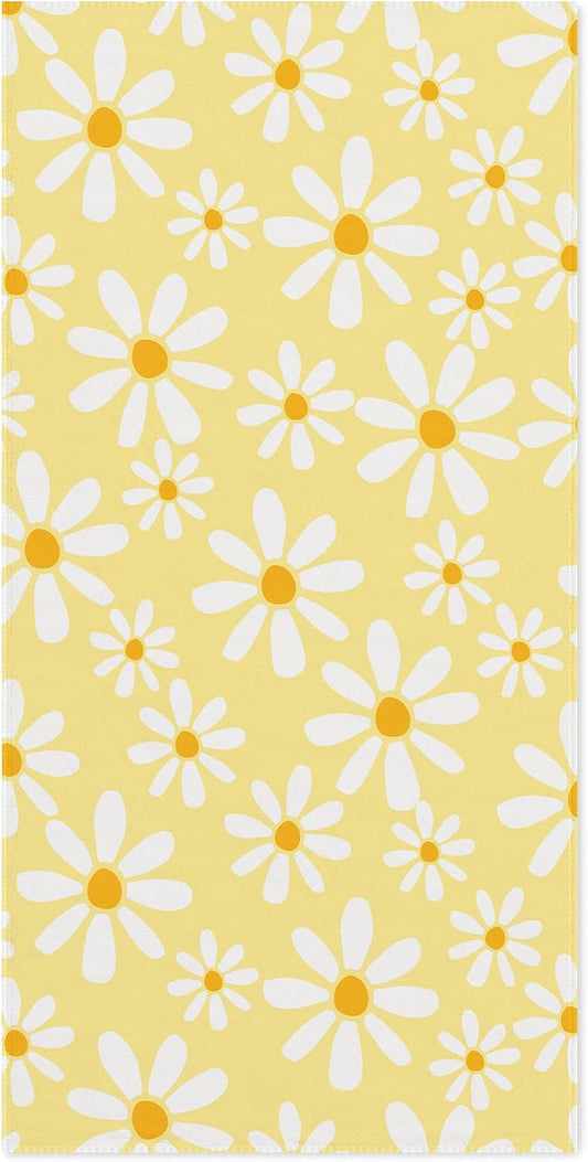Light Yellow Daisy Floral Beach Towel 60x30 Inches, Daisy Flower Swim Pool Bath Towels for Women Girls Bathroom Swimming Pool Travel Camping, Flower Oversized Beach Towels