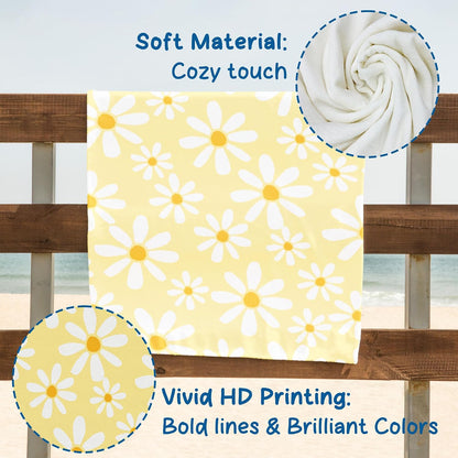 Light Yellow Daisy Floral Beach Towel 60x30 Inches, Daisy Flower Swim Pool Bath Towels for Women Girls Bathroom Swimming Pool Travel Camping, Flower Oversized Beach Towels