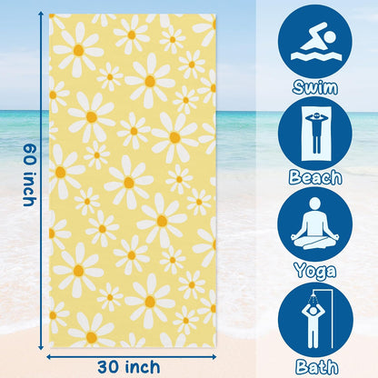 Light Yellow Daisy Floral Beach Towel 60x30 Inches, Daisy Flower Swim Pool Bath Towels for Women Girls Bathroom Swimming Pool Travel Camping, Flower Oversized Beach Towels