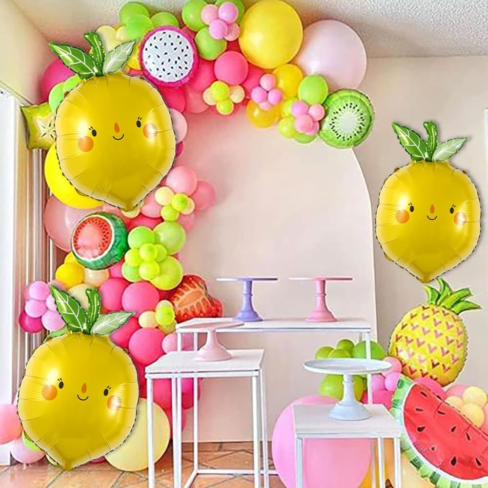 Lemon Balloons Summer Balloon Fruit Foil Balloons for Fruit Lemon Themed Birthday Party Balloons Arch Decor Summer Vacation Beach Pool Party Decorations Supplies Party Set-3 PCS
