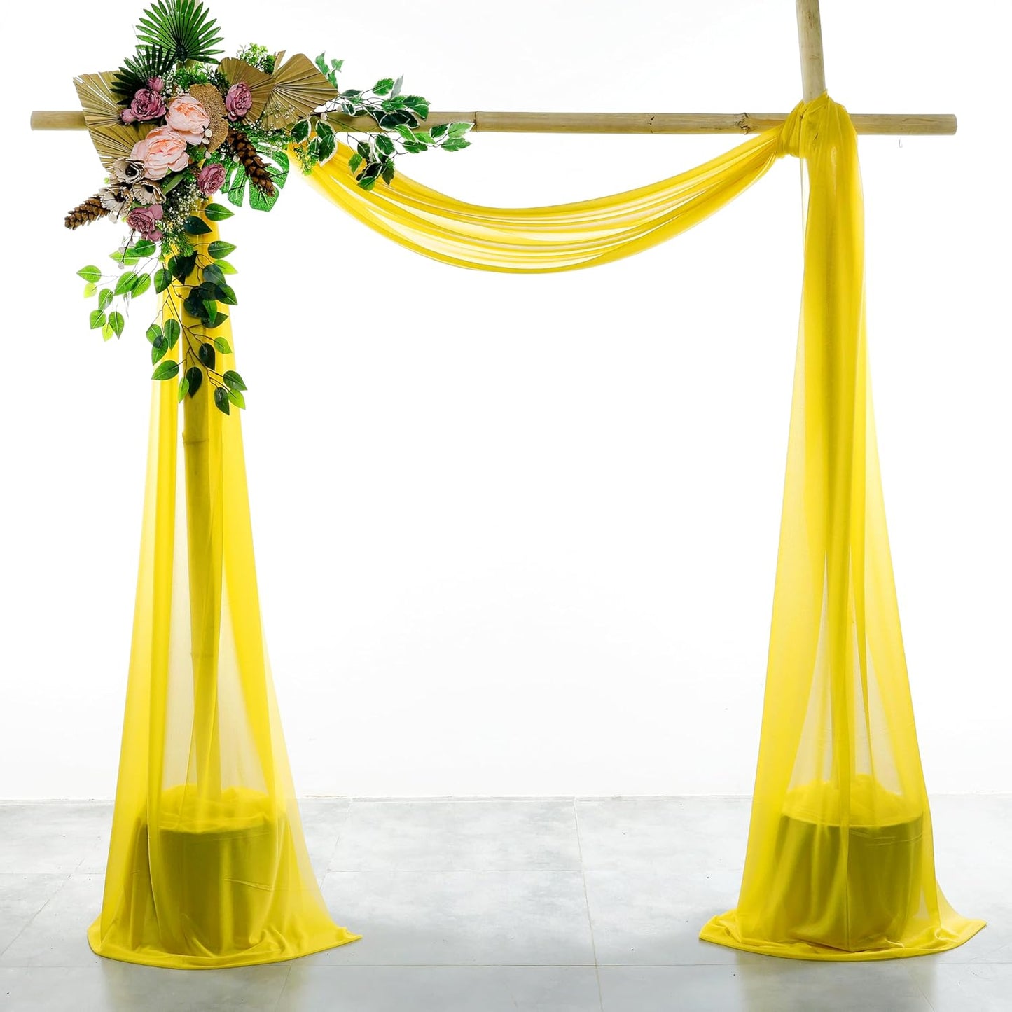 Pack of 1 Panel (30 Inch X 20 Feet) Wedding Arch Draping Fabric Sheer Chiffon Fabric Drapery for Wedding Ceremony Reception Swag Backdrop Canopy Chuppah ARBO Altars Decoration (Yellow)