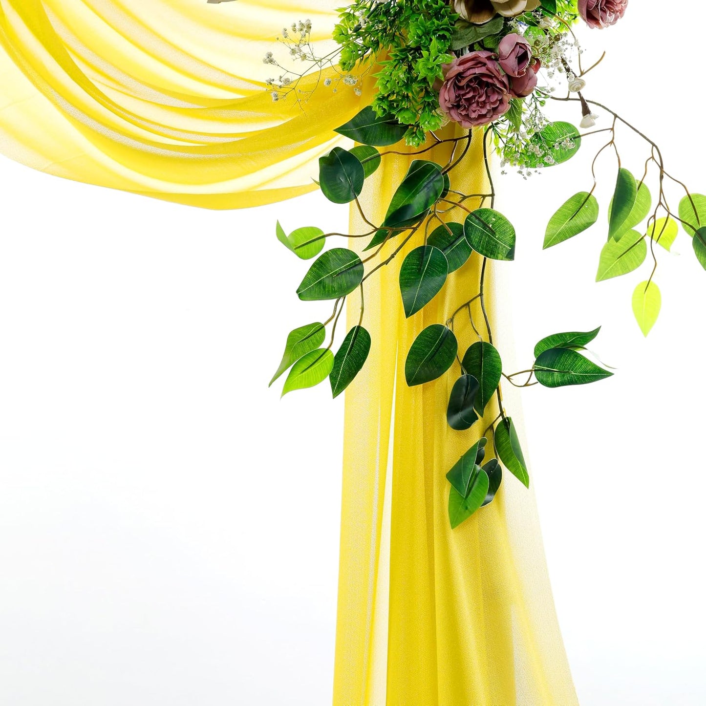 Pack of 1 Panel (30 Inch X 20 Feet) Wedding Arch Draping Fabric Sheer Chiffon Fabric Drapery for Wedding Ceremony Reception Swag Backdrop Canopy Chuppah ARBO Altars Decoration (Yellow)