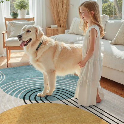 DCX Machine Washable 6x9 Area Rug, Midcentury Modern Non Slip Stain Resistant Rug 6x9 for Living Room, Playroom, Dining Room, Soft 0.25" Low Pile Large Carpet, Blue & Yellow