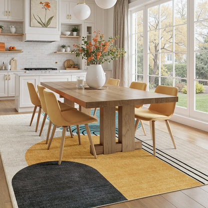 DCX Machine Washable 6x9 Area Rug, Midcentury Modern Non Slip Stain Resistant Rug 6x9 for Living Room, Playroom, Dining Room, Soft 0.25" Low Pile Large Carpet, Blue & Yellow
