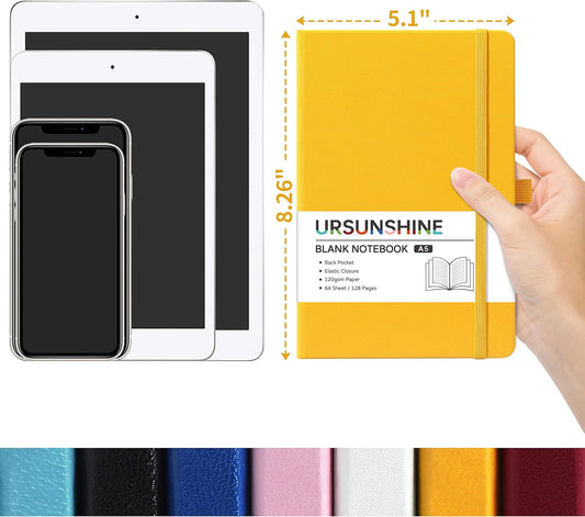 Blank Journal/Notebook - Classic Notebook/Journal with Ribbon Divider, Hardcover with Thick Paper, 5.3'' x 8.26'', Banded + Pen Holder +Inner Pocket - Yellow