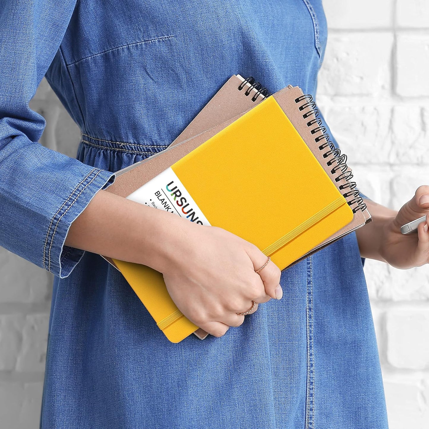 Blank Journal/Notebook - Classic Notebook/Journal with Ribbon Divider, Hardcover with Thick Paper, 5.3'' x 8.26'', Banded + Pen Holder +Inner Pocket - Yellow