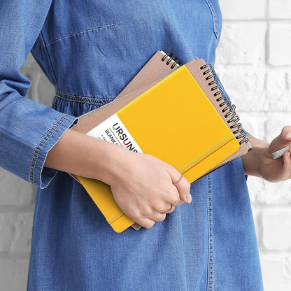 Blank Journal/Notebook - Classic Notebook/Journal with Ribbon Divider, Hardcover with Thick Paper, 5.3'' x 8.26'', Banded + Pen Holder +Inner Pocket - Yellow