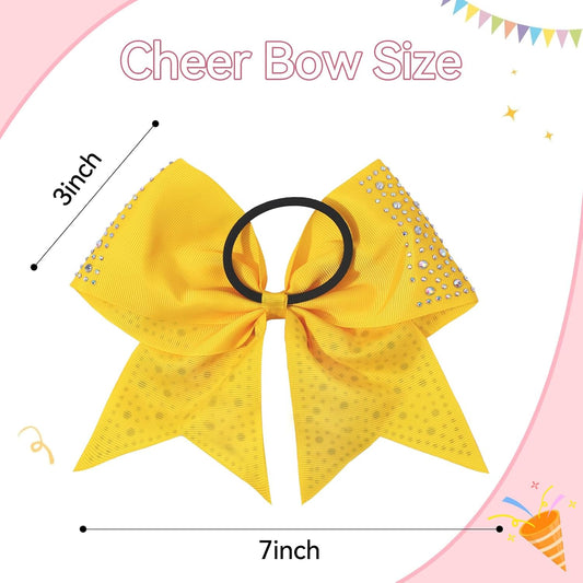 10PCS Large Glitter Cheer Bows for Cheerleaders,Yellow Sparkly Hair Bows with Elastic Hair Ties Accessories for Cheerleading Girls Women