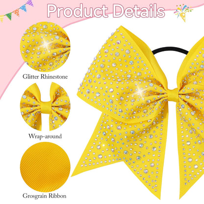 10PCS Large Glitter Cheer Bows for Cheerleaders,Yellow Sparkly Hair Bows with Elastic Hair Ties Accessories for Cheerleading Girls Women