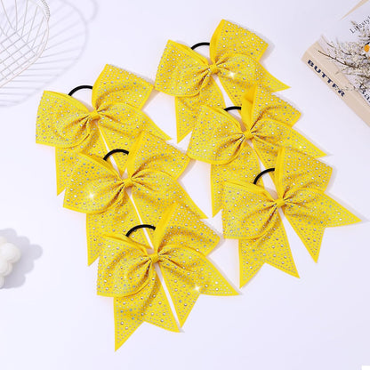 10PCS Large Glitter Cheer Bows for Cheerleaders,Yellow Sparkly Hair Bows with Elastic Hair Ties Accessories for Cheerleading Girls Women