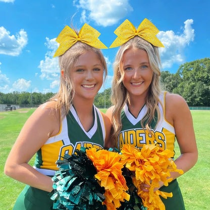 10PCS Large Glitter Cheer Bows for Cheerleaders,Yellow Sparkly Hair Bows with Elastic Hair Ties Accessories for Cheerleading Girls Women