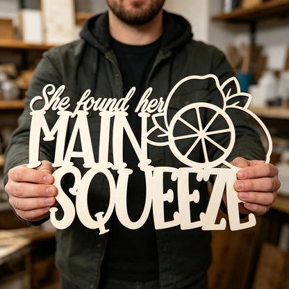 She Found Her Main Squeeze Wood Sign for Backdrop-Squeeze Engagement Party Wall Decor–Lemon Citrus Bridal Shower Welcome Sign