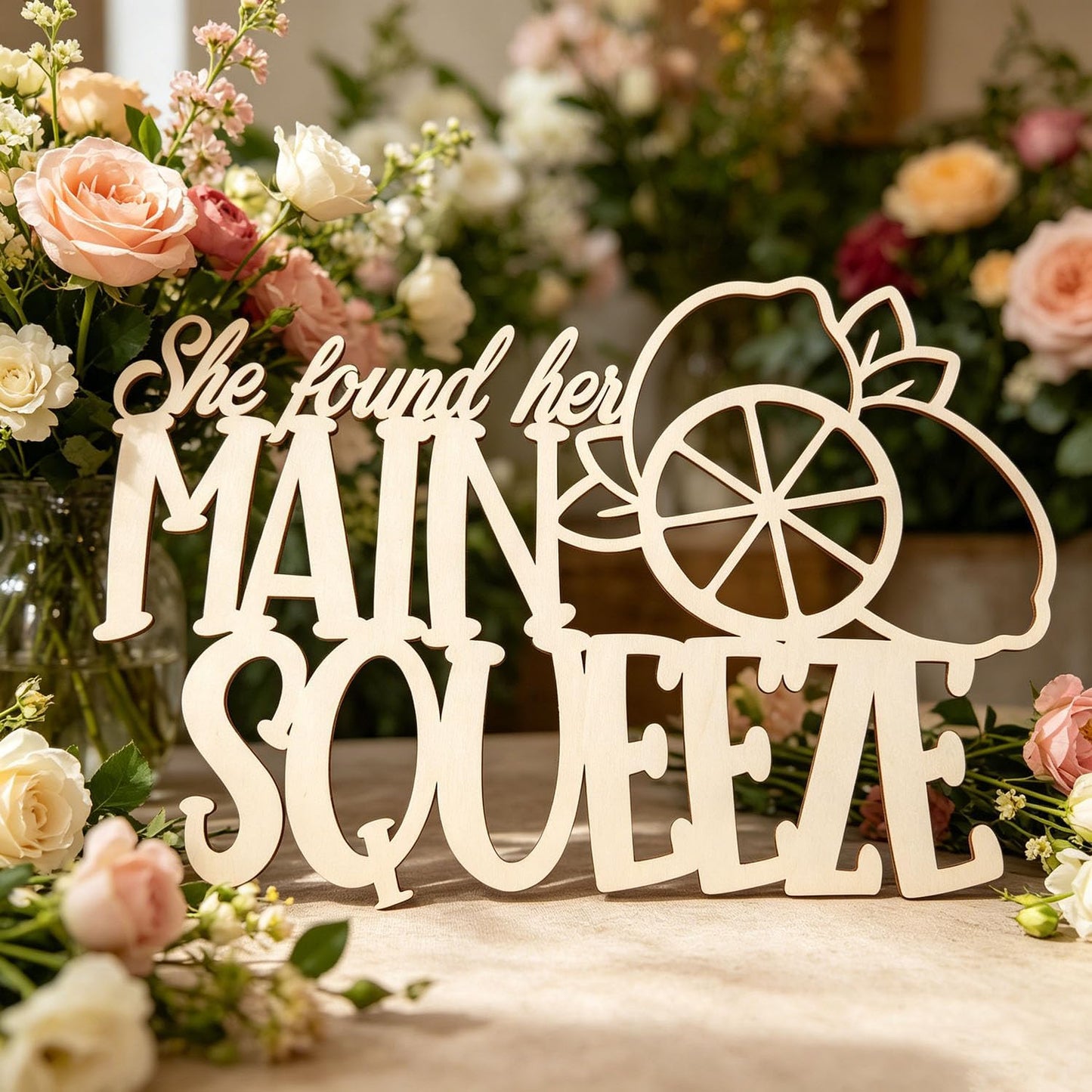 She Found Her Main Squeeze Wood Sign for Backdrop-Squeeze Engagement Party Wall Decor–Lemon Citrus Bridal Shower Welcome Sign