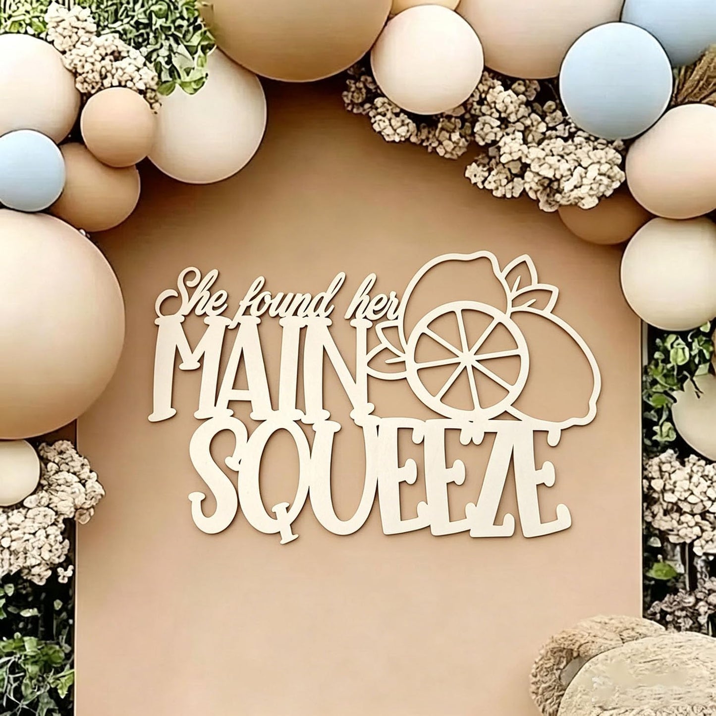 She Found Her Main Squeeze Wood Sign for Backdrop-Squeeze Engagement Party Wall Decor–Lemon Citrus Bridal Shower Welcome Sign