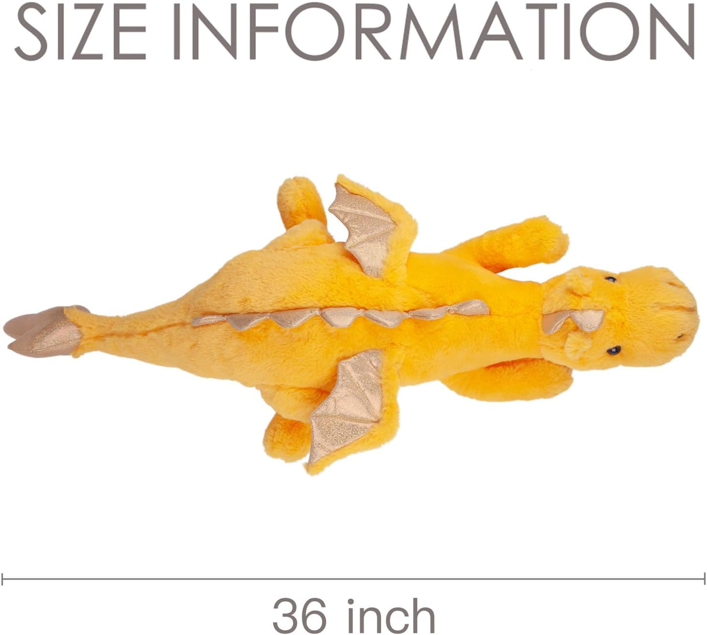 Large 37in Cute Dragon Stuffed Animals Plush Toy Soft Yellow Pterosaur Plushie Giant Fuzzy Dinosaur Pillow Plushies with Wings Cuddly for Friends Family