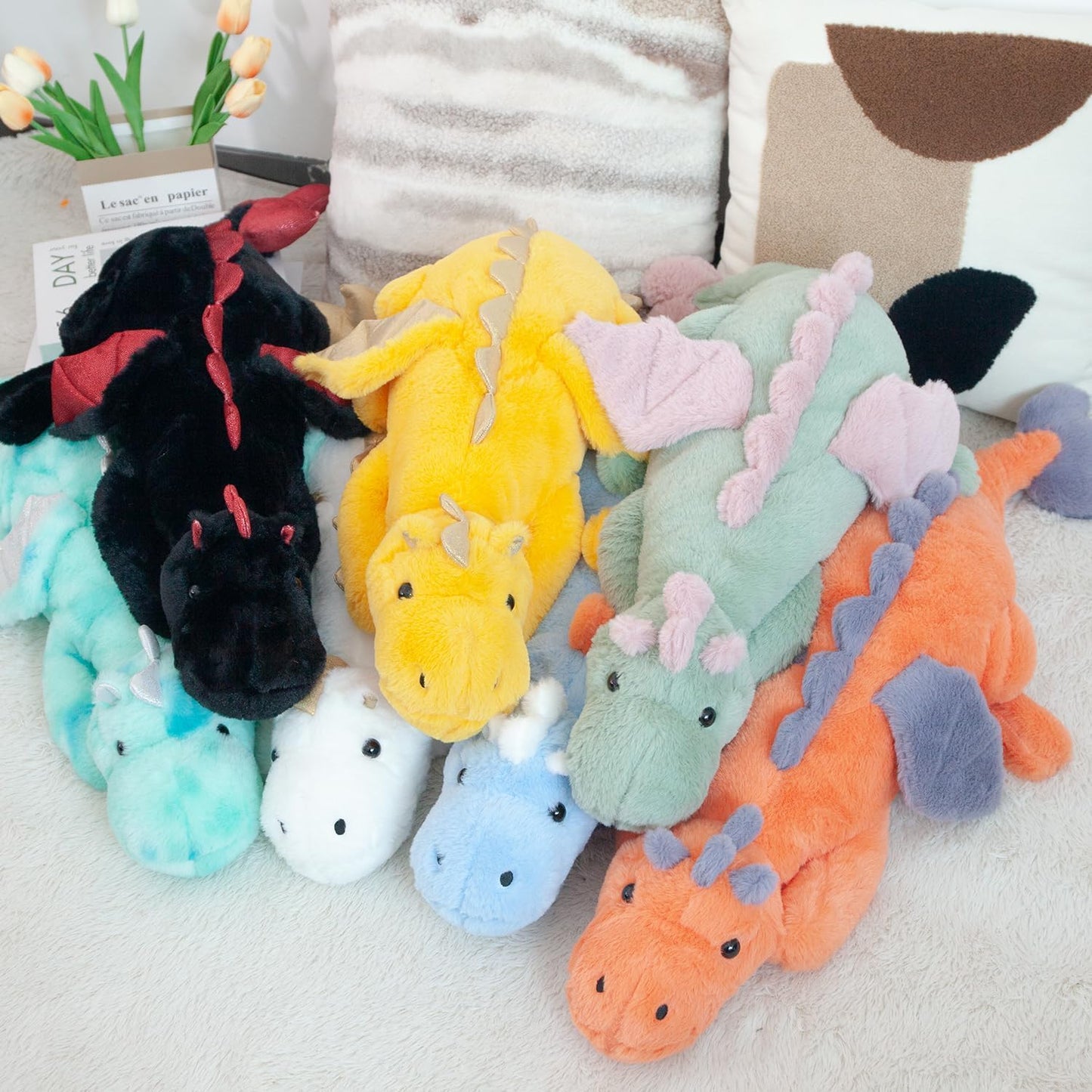 Large 37in Cute Dragon Stuffed Animals Plush Toy Soft Yellow Pterosaur Plushie Giant Fuzzy Dinosaur Pillow Plushies with Wings Cuddly for Friends Family