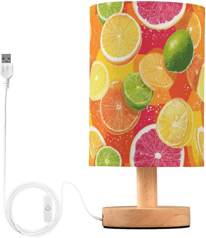 Bedside Table Lamp Lemon Yellow Citrus Fruits (23) Kids Nightstand Lamp Night Light Fabric Shade for Bedroom Living Room Home Office