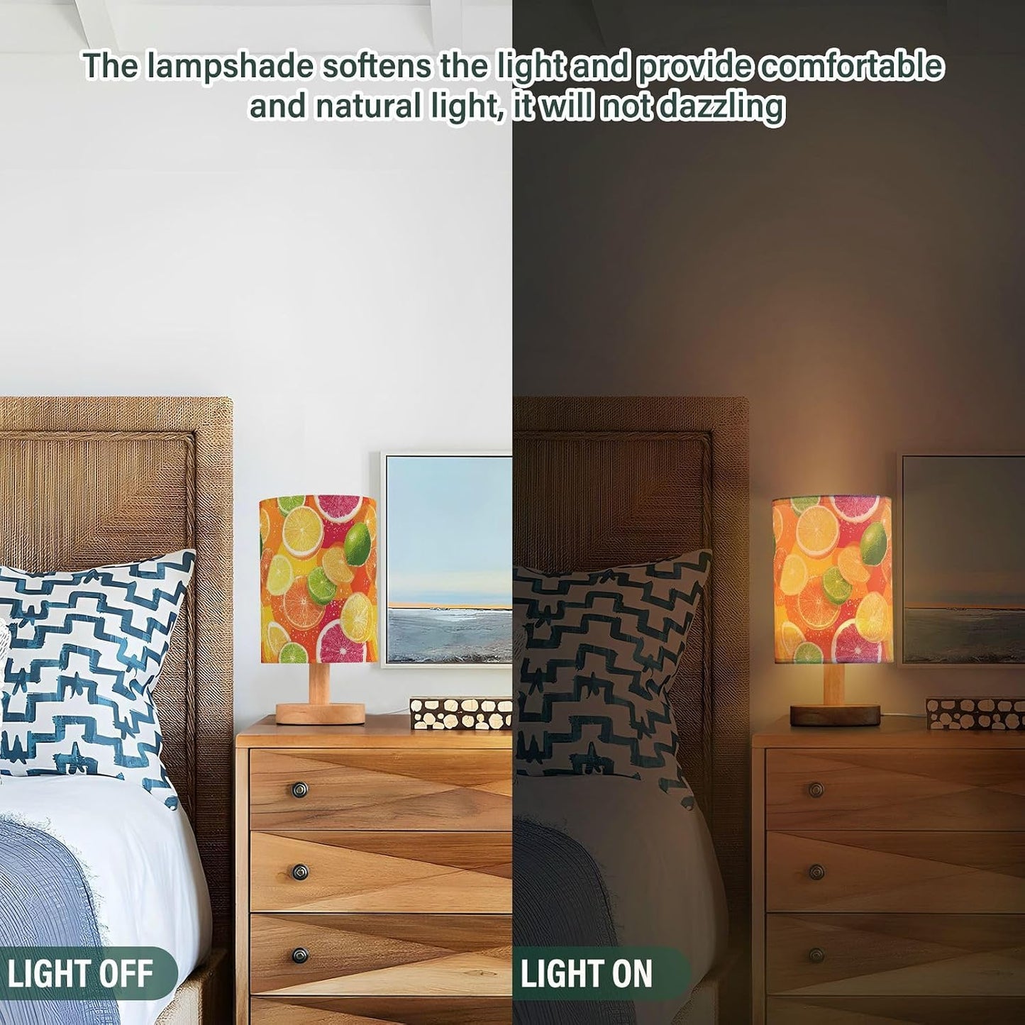 Bedside Table Lamp Lemon Yellow Citrus Fruits (23) Kids Nightstand Lamp Night Light Fabric Shade for Bedroom Living Room Home Office