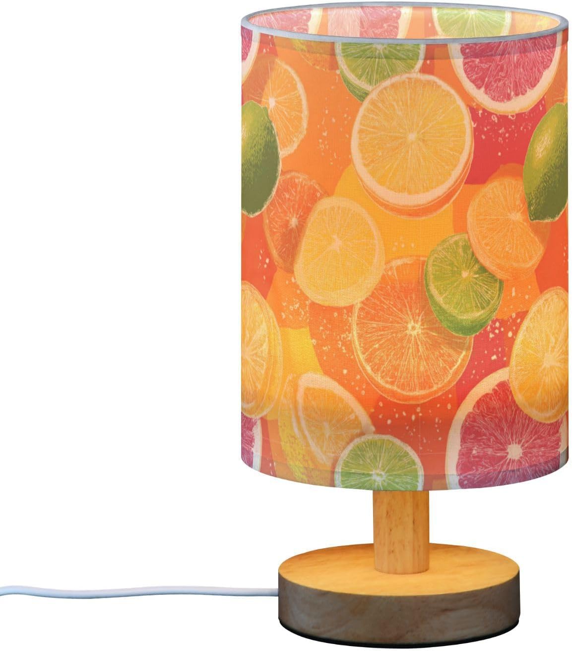 Bedside Table Lamp Lemon Yellow Citrus Fruits (23) Kids Nightstand Lamp Night Light Fabric Shade for Bedroom Living Room Home Office
