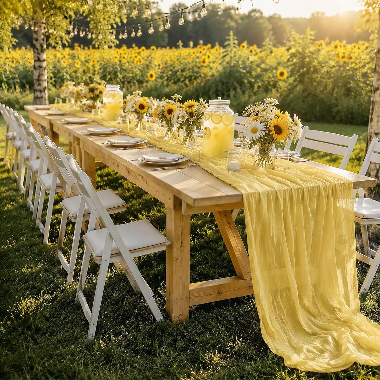 10 Pack Light Yellow Cheesecloth Table Runner 21x120 Inch Yellow Table Runner 10FT Long Boho Gauze Sheer Rustic Cheese Cloth Table Runners for Wedding Party Baby Shower Birthday Holiday Home Decor