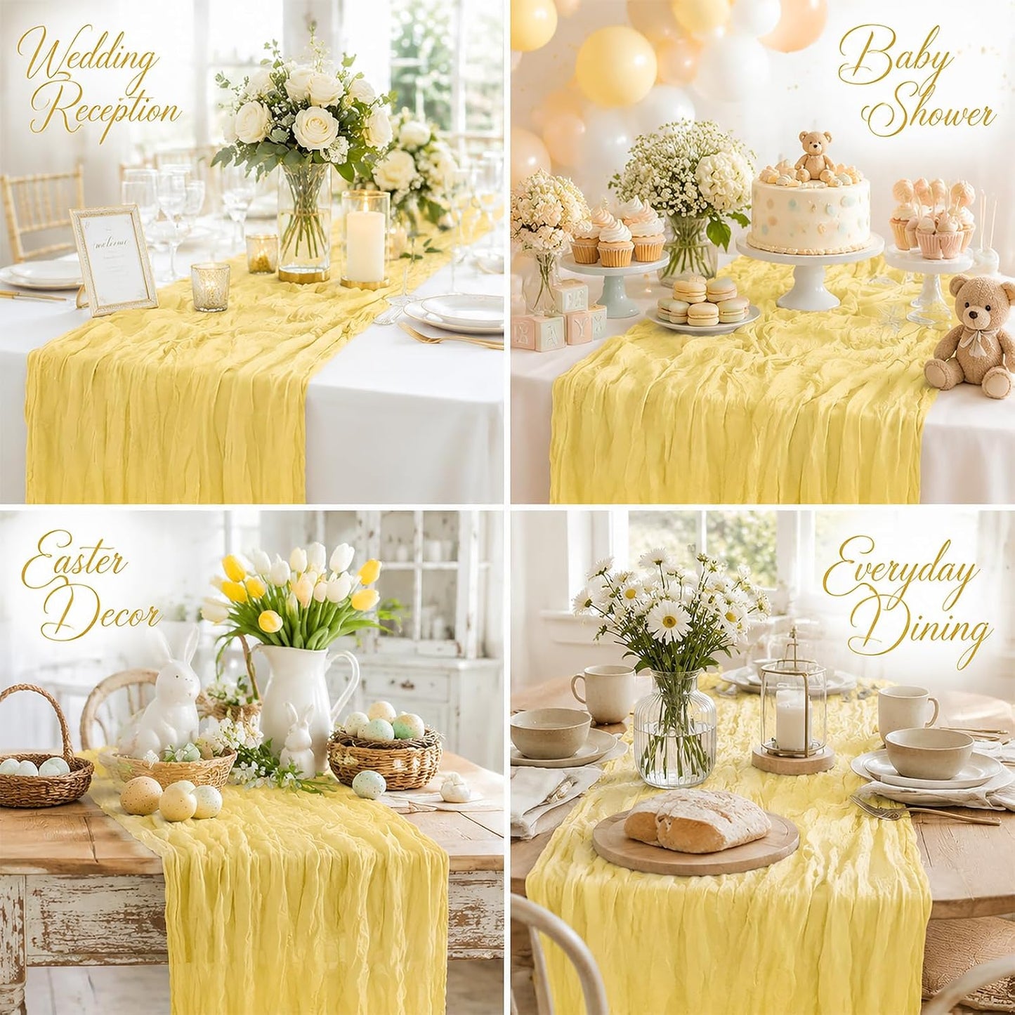 10 Pack Light Yellow Cheesecloth Table Runner 21x120 Inch Yellow Table Runner 10FT Long Boho Gauze Sheer Rustic Cheese Cloth Table Runners for Wedding Party Baby Shower Birthday Holiday Home Decor