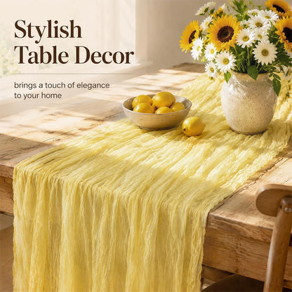 10 Pack Light Yellow Cheesecloth Table Runner 21x120 Inch Yellow Table Runner 10FT Long Boho Gauze Sheer Rustic Cheese Cloth Table Runners for Wedding Party Baby Shower Birthday Holiday Home Decor