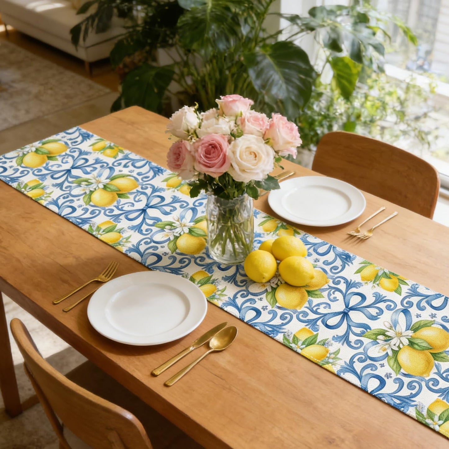 Capri Lemon Party Decorations - Amalfi Coast Table Runner Party Decor, Mediterranean Lemon Citrus Summer Birthday Baby Shower Bridal Table Decorations Supplies for Home Party, 13x72 Inch
