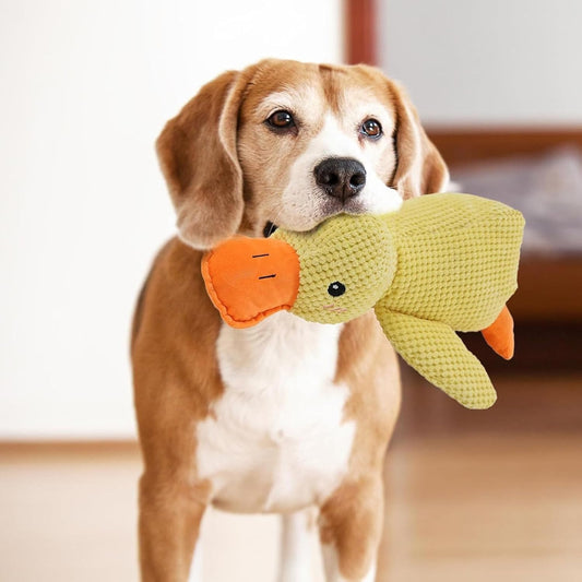 Dog Calming Duck Toy with Quacking Sound, Yellow Plush Duck Chew Toy for Dogs, Interactive Squeaky Pet Toy for All Breeds