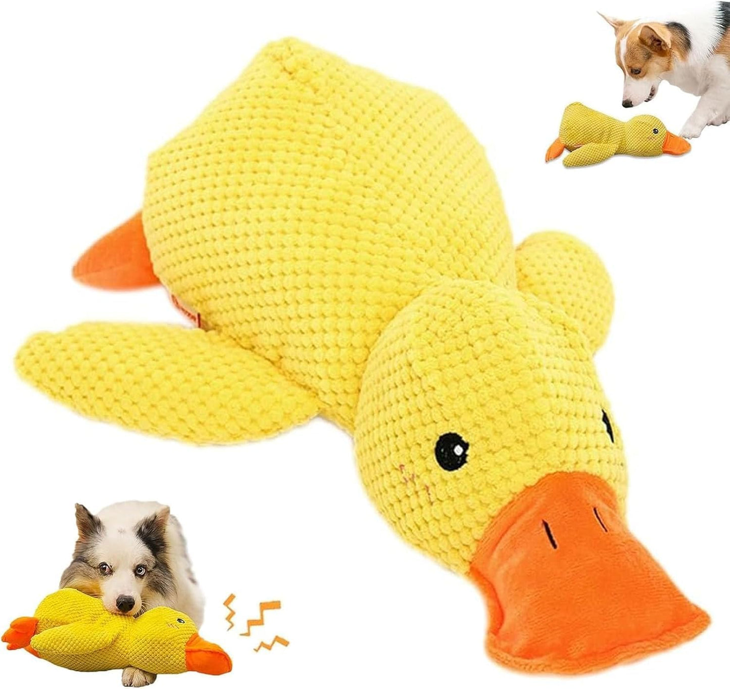 Dog Calming Duck Toy with Quacking Sound, Yellow Plush Duck Chew Toy for Dogs, Interactive Squeaky Pet Toy for All Breeds
