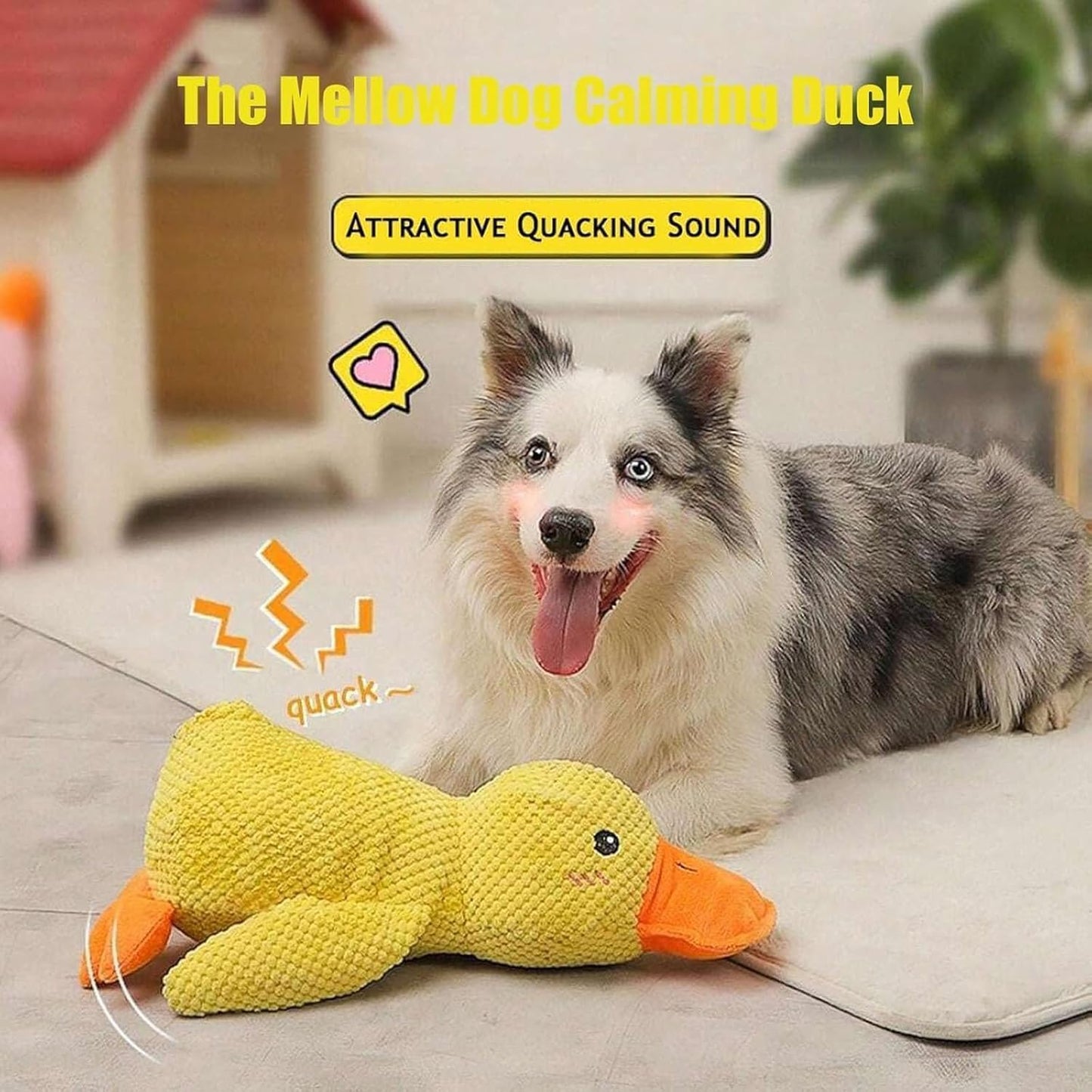 Dog Calming Duck Toy with Quacking Sound, Yellow Plush Duck Chew Toy for Dogs, Interactive Squeaky Pet Toy for All Breeds