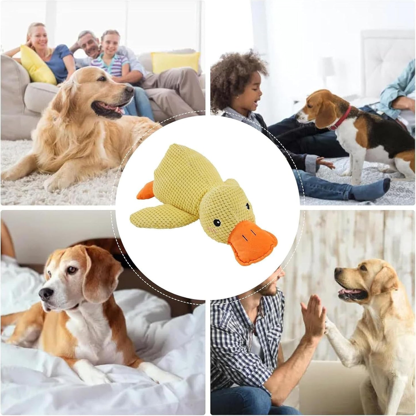Dog Calming Duck Toy with Quacking Sound, Yellow Plush Duck Chew Toy for Dogs, Interactive Squeaky Pet Toy for All Breeds