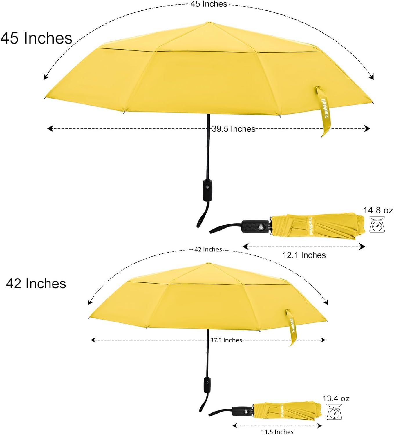 Travel Umbrella 42/45 Inches Double Vented Canopy