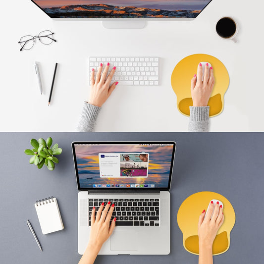Ergonomic Mouse Pad with Wider Memory Foam Wrist Rest +17% - Curved Cushion Reduces Pressure 20%, Pain Relief, Non-Slip, Smooth, Cute Colors, 9.85 x 9 in, Yellow Gradient